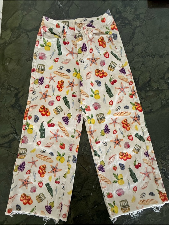 Oat New York Denim - Oat NY 0/25 Wide-Leg Bottoms with Fruit & Sea Motif